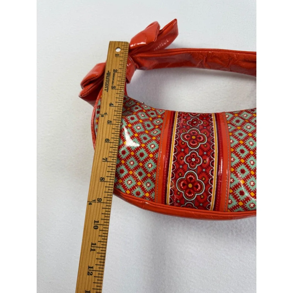 Y2K Retro Vera Bradley Women Small Frill Hobo‎ Bag Red Bow Geometric Laminated